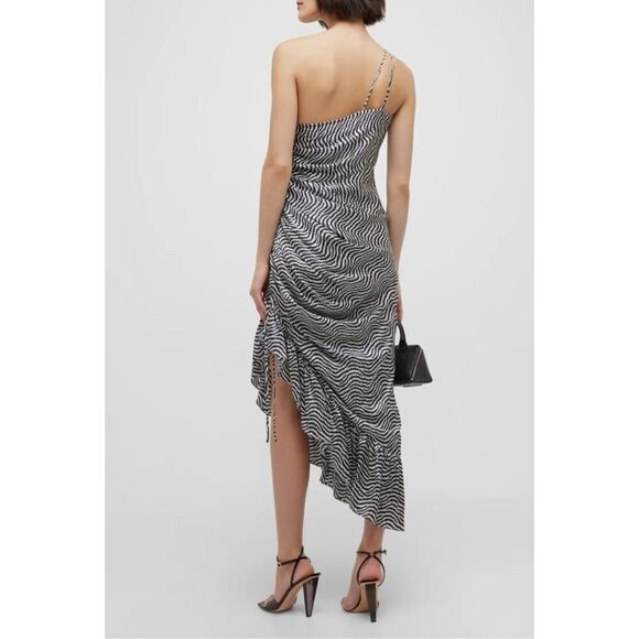 Cinq Sept Christel Silk Side Ruched Ruffled Midi Dress Size XS/0 - Picture 4 of 10